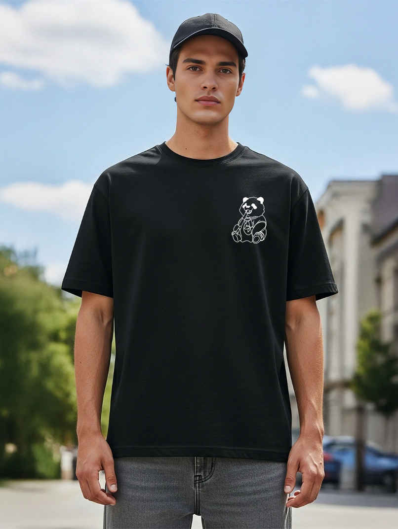 BENNY BROOKS Men's Round Neck half sleeve Oversized T-shirt |AA(ARN)BLACK32 | Black - M BENNY BROOKS Men's Round Neck half sleeve Oversized T-shirt |AA(ARN)BLACK32 | Black - M