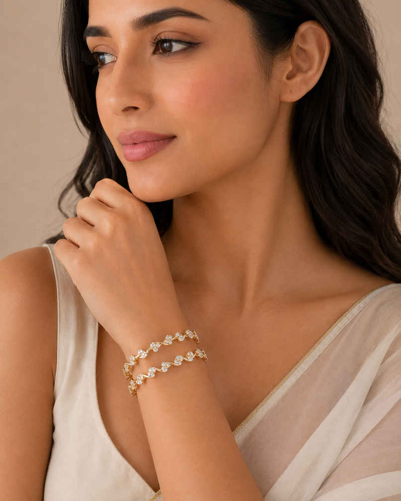 YouBella Traditional Gold Plated and American Diamond Bangle Set for Women (YBBN - 9006C - 2.6)