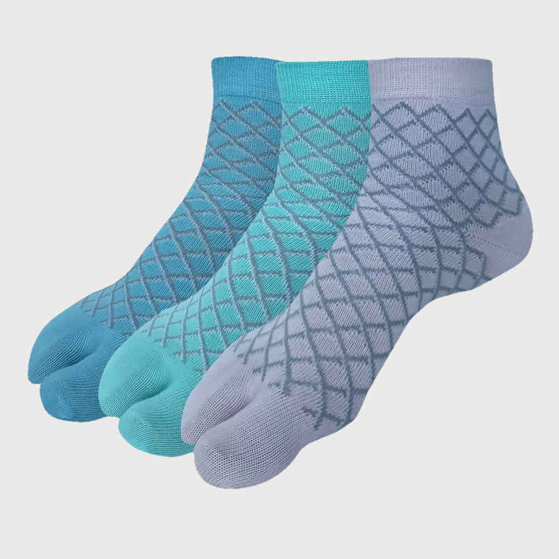 Allen Solly Women's Cotton Quarter Length Diamond Design Socks - Sky Blue, Sea Green, Baby Pink
