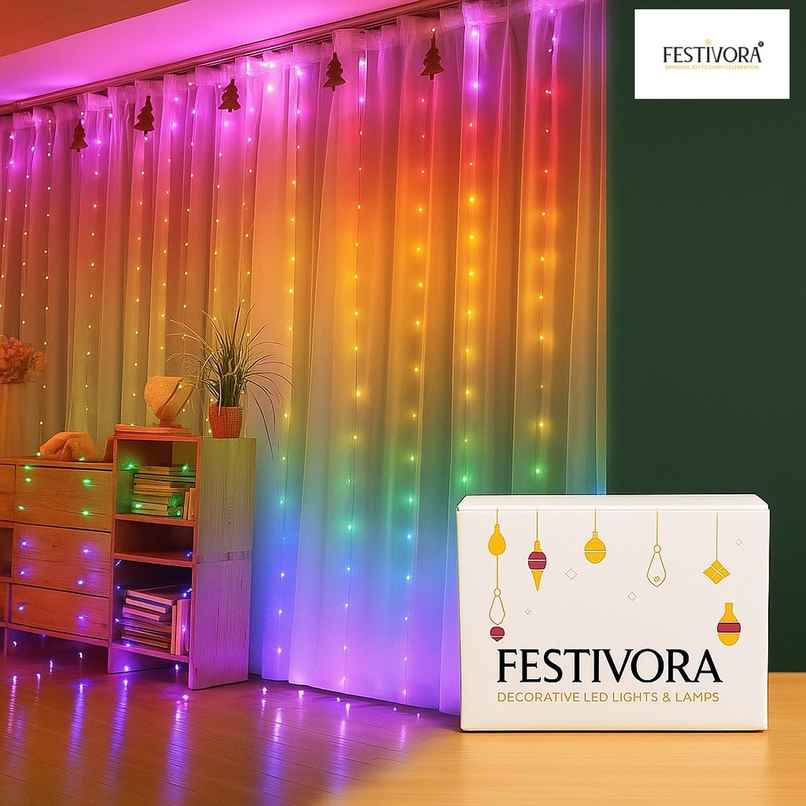 Festivora 240 LEDs Multicolor Curtain String Lights - 3x3 Ft, USB Operated Lights for decoration