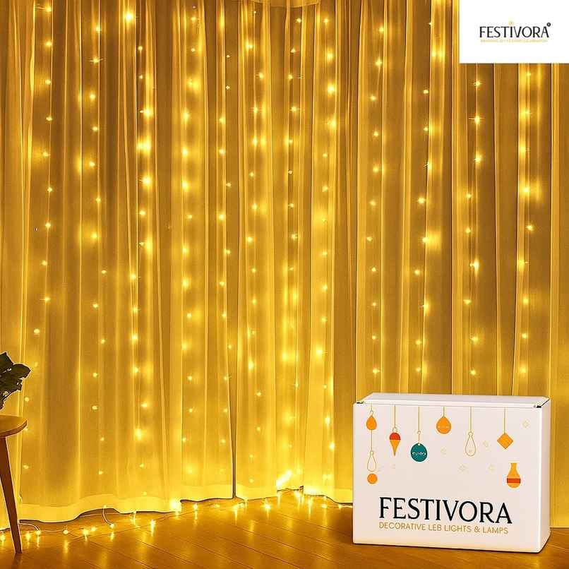 Festivora 240 LEDs Warm White Curtain String Lights - 3x3 Ft, USB Operated Lights for decoration Festivora 240 LEDs Warm White Curtain String Lights - 3x3 Ft, USB Operated Lights for decoration