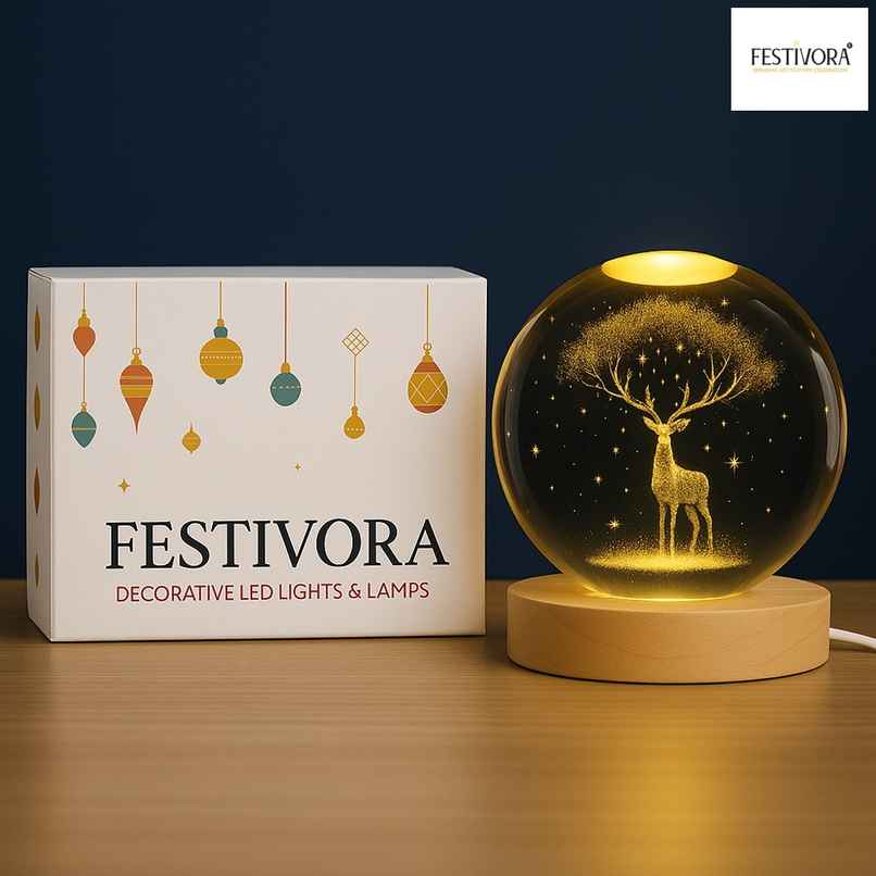 Festivora 3D Deer Crystal Ball Night Led Lamp | Gifting | Home Decor Festivora 3D Deer Crystal Ball Night Led Lamp | Gifting | Home Decor