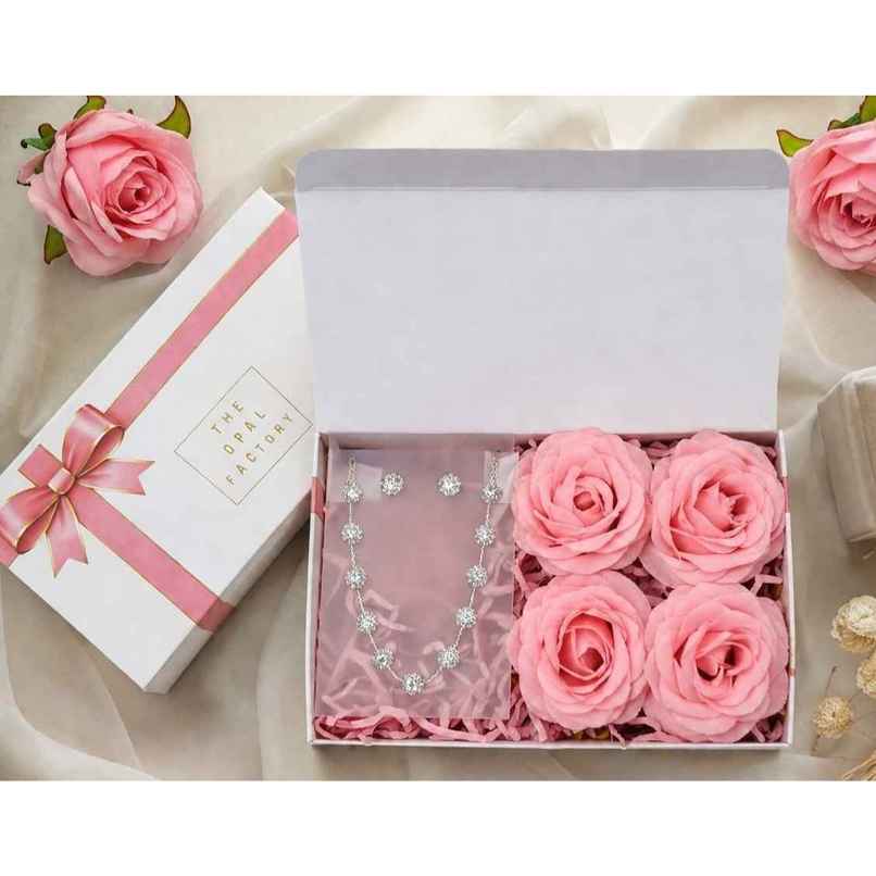The Opal Factory Diamante Necklace Set with Roses Gift | Silver | Mothers Day The Opal Factory Diamante Necklace Set with Roses Gift | Silver | Mothers Day