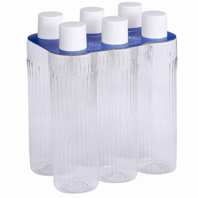 Jaypee Plus Ribba Fridge Plastic Water Bottle Set of 6 | Transparent | Capacity 860 ml Each