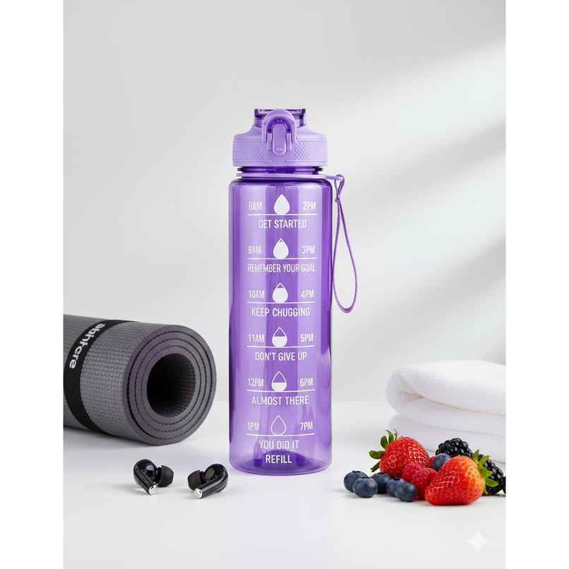 2Mech Motivational Time Marker Water Bottle | Purple - 1 L