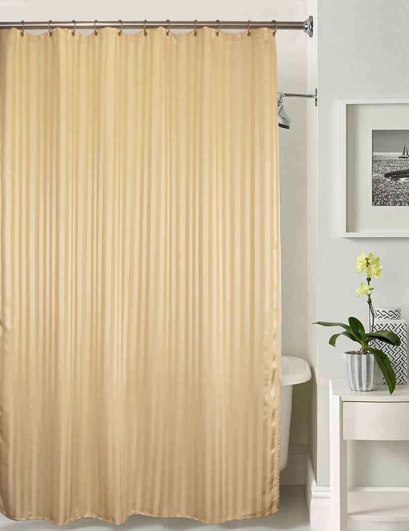 Lushomes Shower Curtain - Striped Beige Satin Stripe | 12 Eyelets | Hooks | 6 x 6.5 ft Lushomes Shower Curtain - Striped Beige Satin Stripe | 12 Eyelets | Hooks | 6 x 6.5 ft