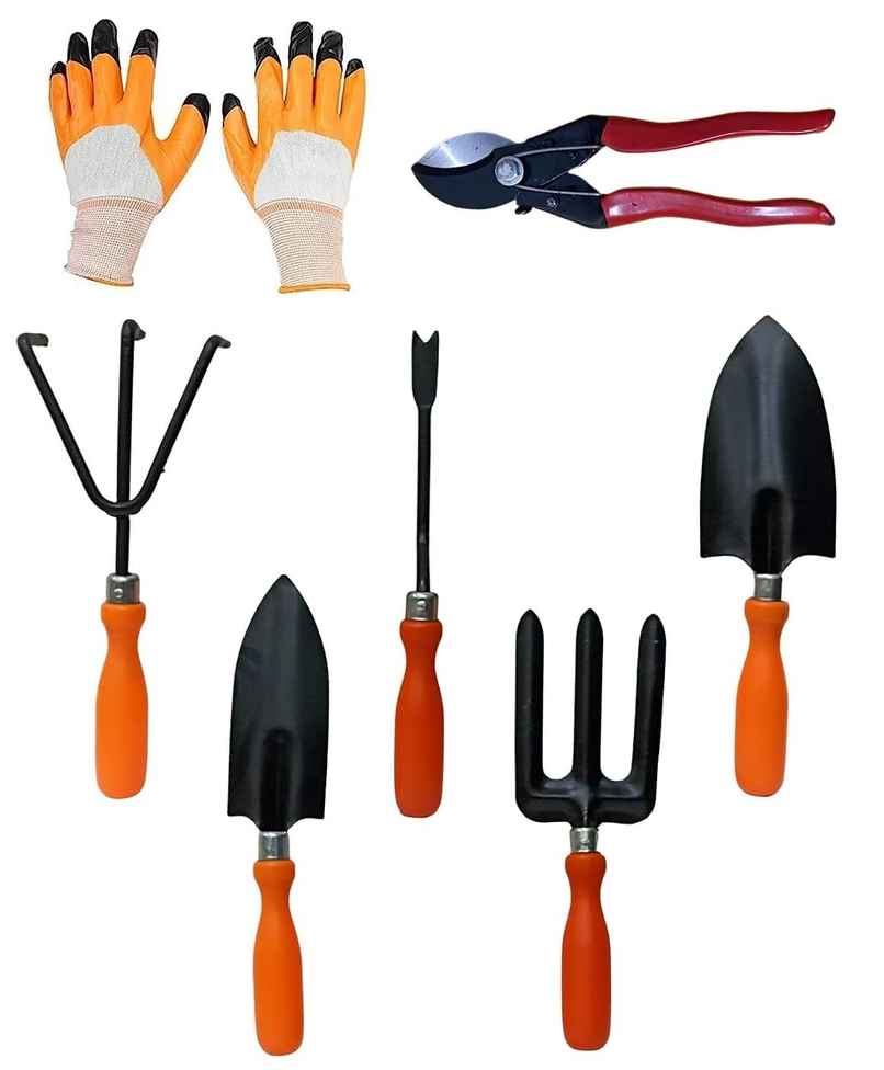 JetFire Gardening Tools Set with Heavy Cutter & Gloves Combo Garden Tool Kit | 7 Tools