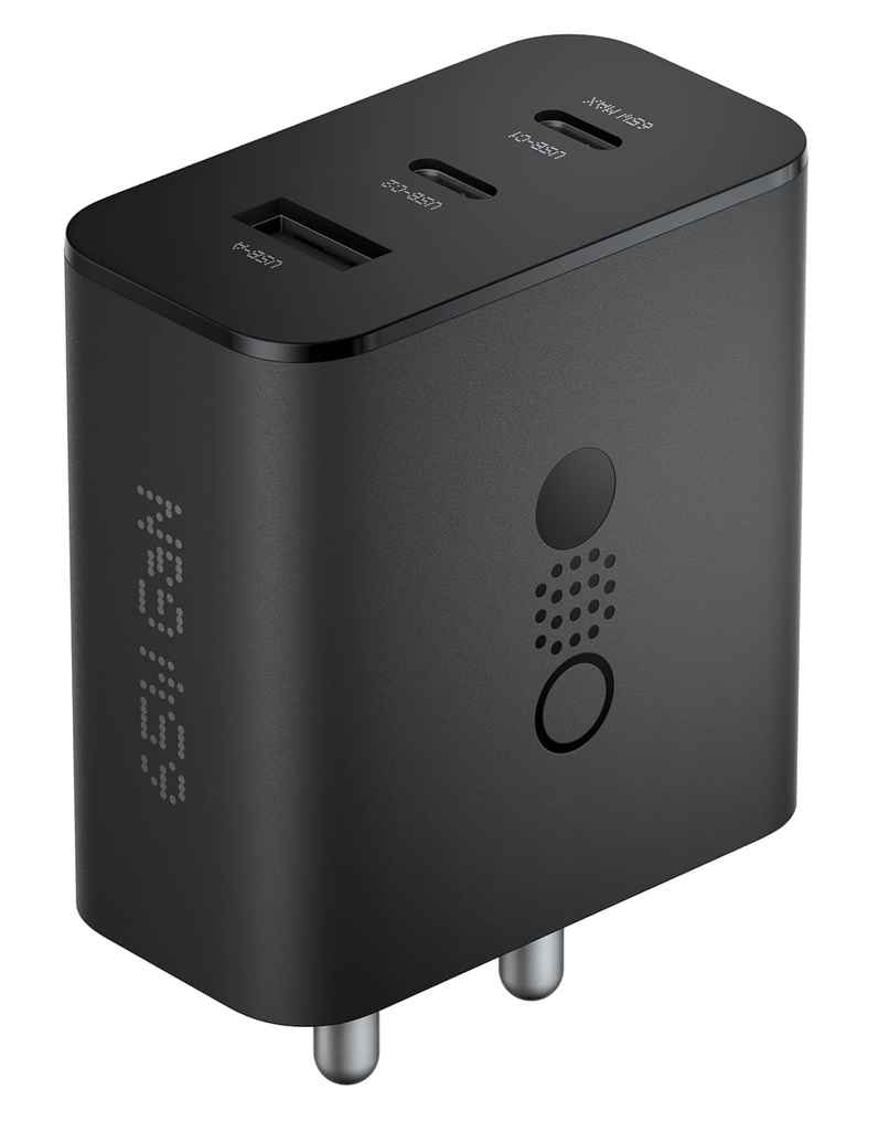 Sounce 65W Fast Charger Adapter | GaN Technology | Triple Output 3A Multiport Mobile Charger, Black