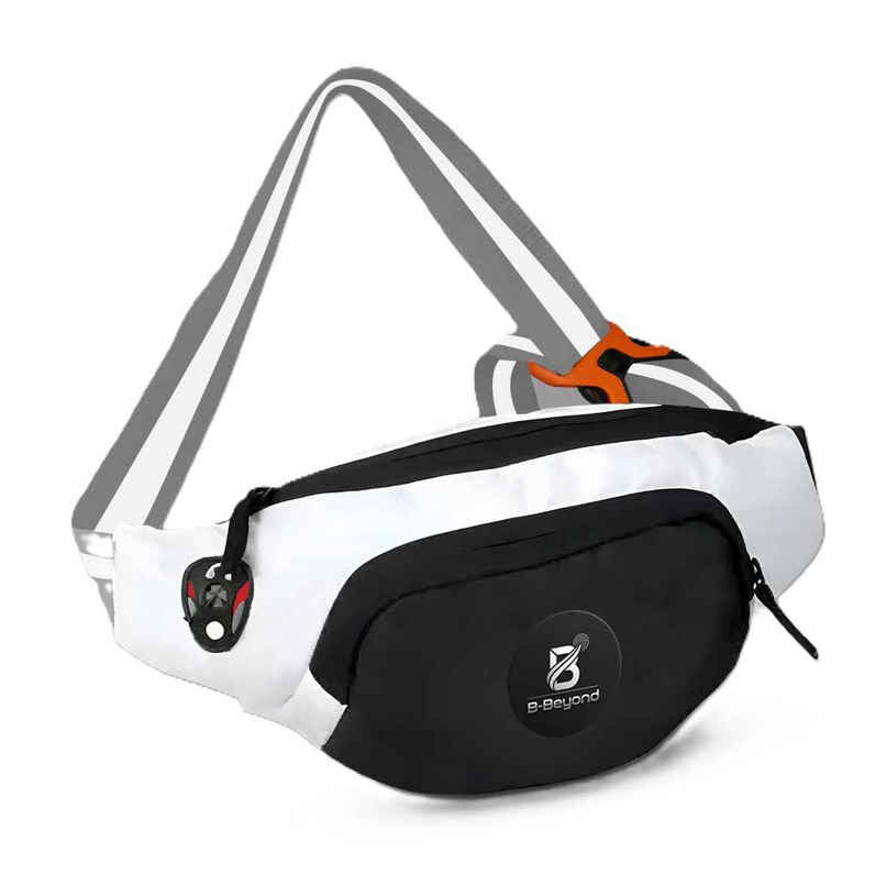 B BEYOND Unisex Waist Pouch Bag Logo Printed | White & Black