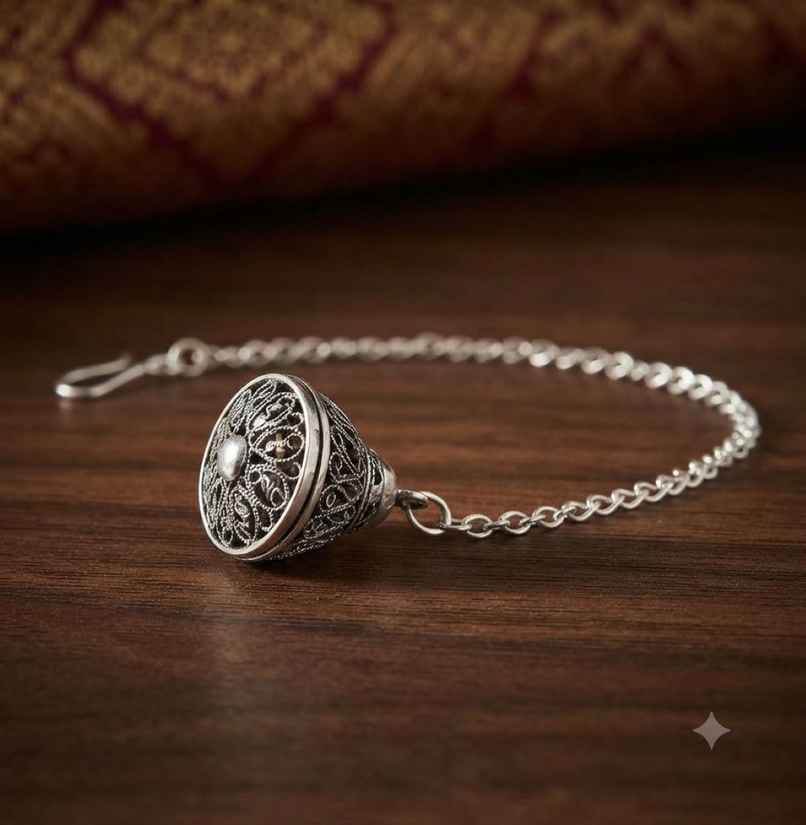 The Opal Factory Navratri Jewelry | Silver Oxidized Borla Maang Tika | Silver