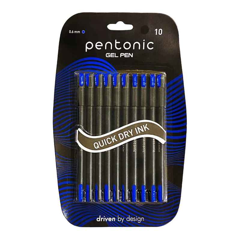 Pentonic Blue Gel Pen Blister, 0.6 mm-1.0 mm Tip, Black Body