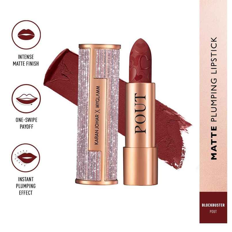 Myglamm Pout By Karan Johar Intense Matte Plumping Lipstick - Blockbuster Pout Myglamm Pout By Karan Johar Intense Matte Plumping Lipstick - Blockbuster Pout