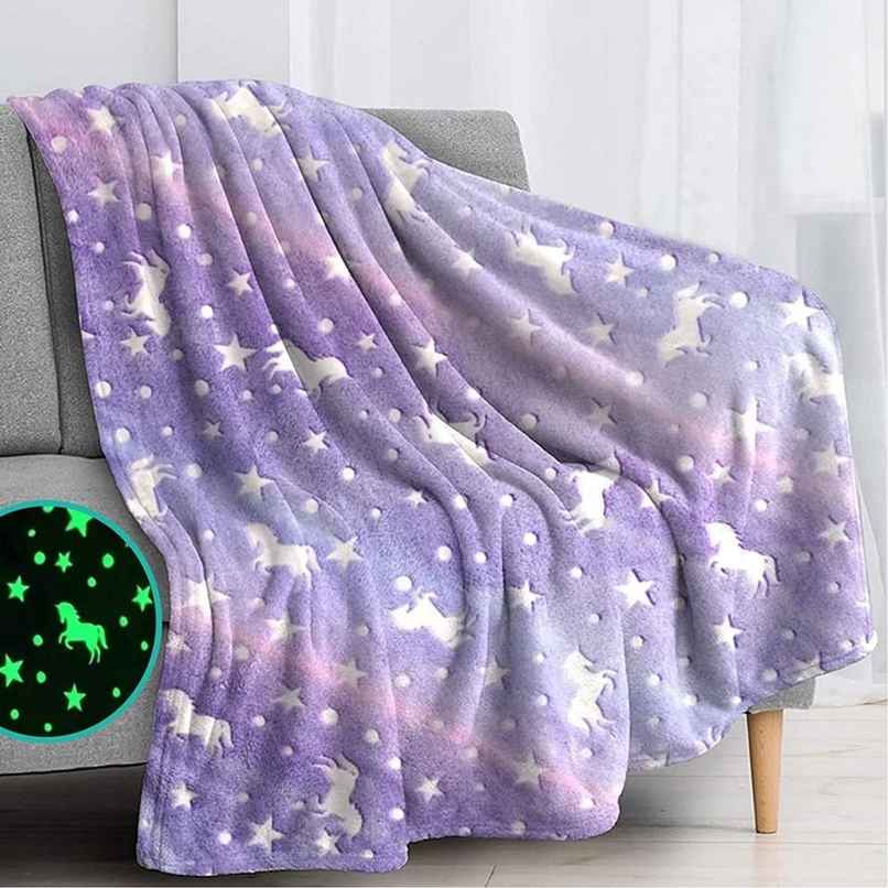 Famyo Glow Blanket | Purple Unicorn Queen Size AC Blanket for Ages 3 and Up - 200 x 152 cm