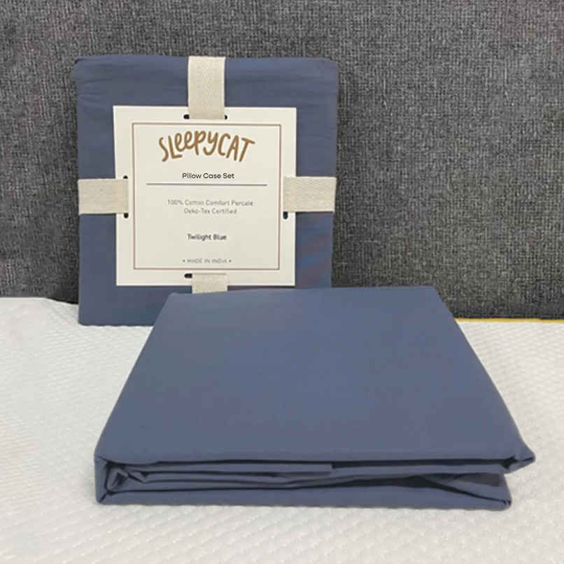 Sleepycat Cotton Pillow Cover with Envelope Closure, Blue, 28x18 in, Pack of 2 | No Pillows Included