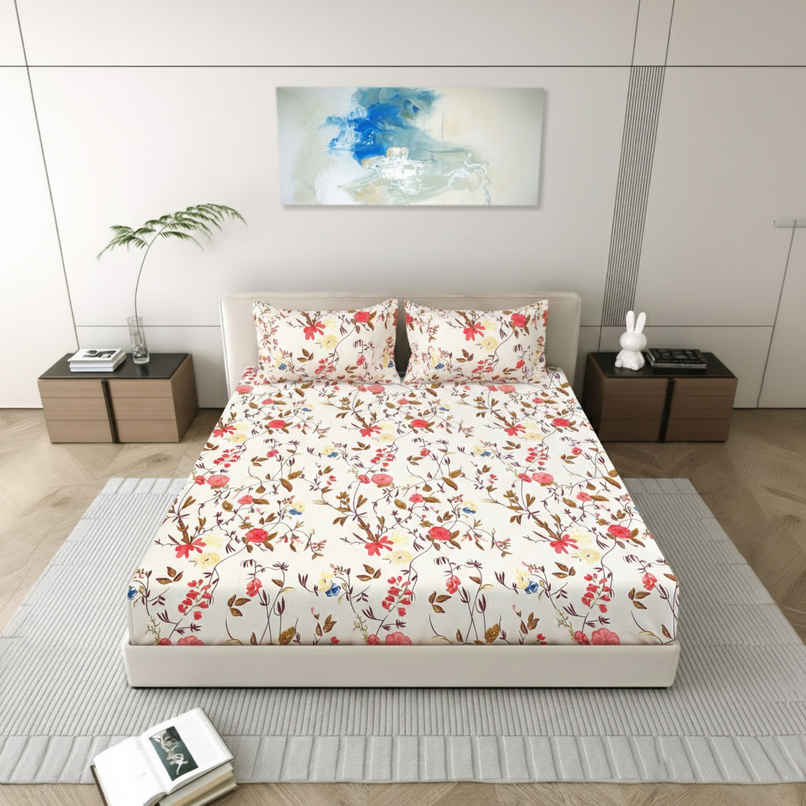 Status Crown Superfine Microfiber Queen Bedsheet | Cherry Blossom | 220 x 250 cm