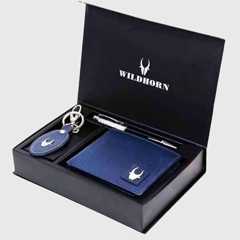 Wildhorn Men's Leather Wallet Gift Set | Blue