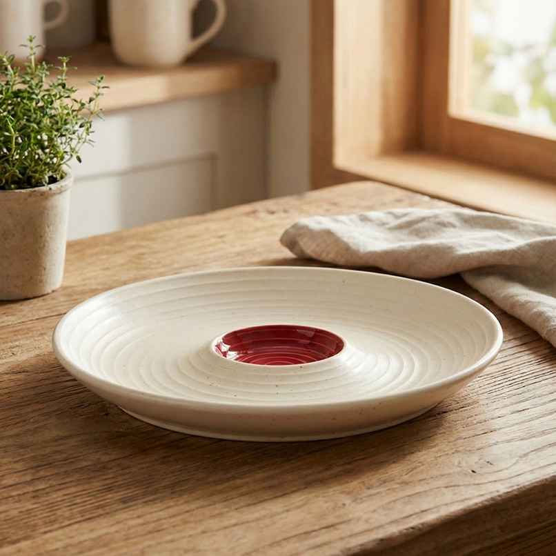BlackCarrot Chip & Dip Platter | Red & White | Animal Bone Ash Free Stoneware