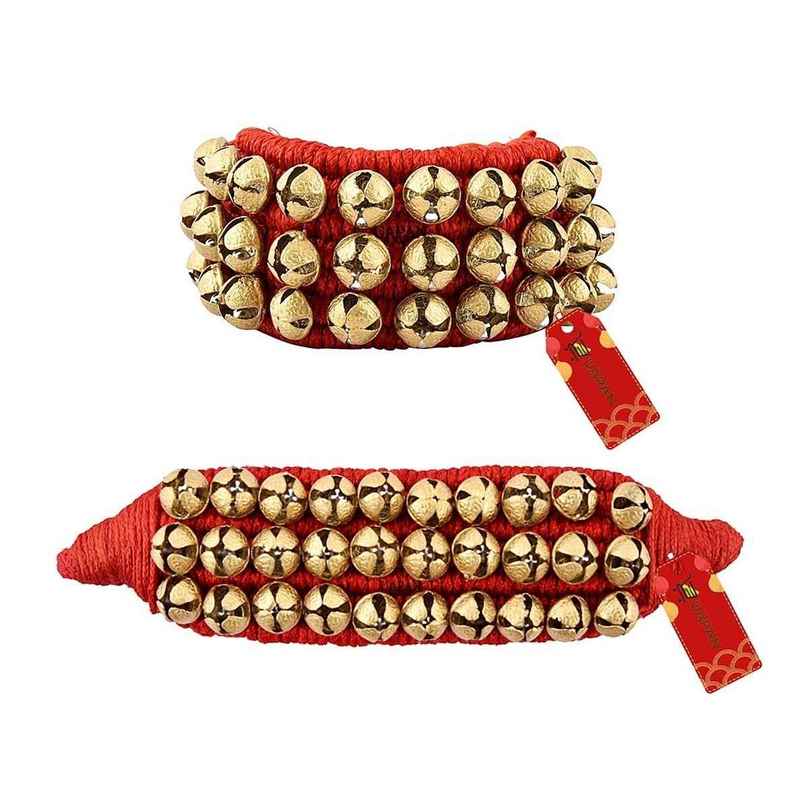 Uapan Brass Ghungroo Pad Red 3 Line Pair, 30+30 Uapan Brass Ghungroo Pad Red 3 Line Pair, 30+30
