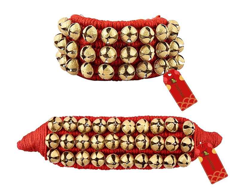 Uapan Brass Ghungroo Pad Red 3 Line Pair, 30+30