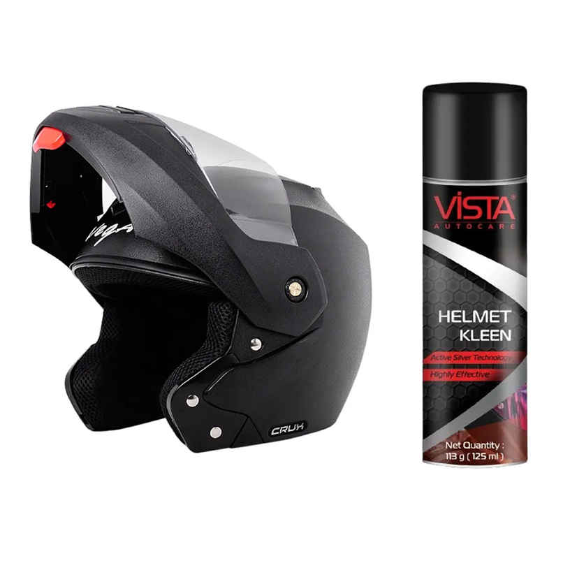 Vega Crux Black Helmet-L (1pc) & Vista Auto Care Helmet Kleen Removes Dirt, Silver-Based Antibacterial Disinfectant Foam Spray (125ml) Combo Vega Crux Black Helmet-L (1pc) & Vista Auto Care Helmet Kleen Removes Dirt, Silver-Based Antibacterial Disinfectant Foam Spray (125ml) Combo