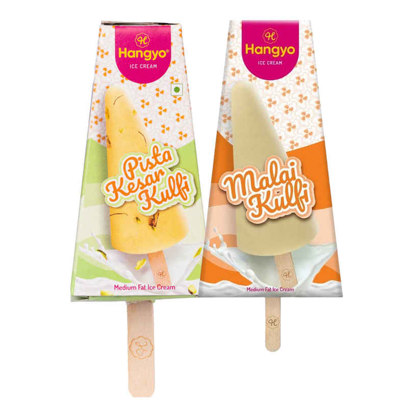 Hangyo Pista Kesar Kulfi Medium Fat Ice Cream (50ml) & Hangyo Malai Kulfi (50ml) Combo Hangyo Pista Kesar Kulfi Medium Fat Ice Cream (50ml) & Hangyo Malai Kulfi (50ml) Combo