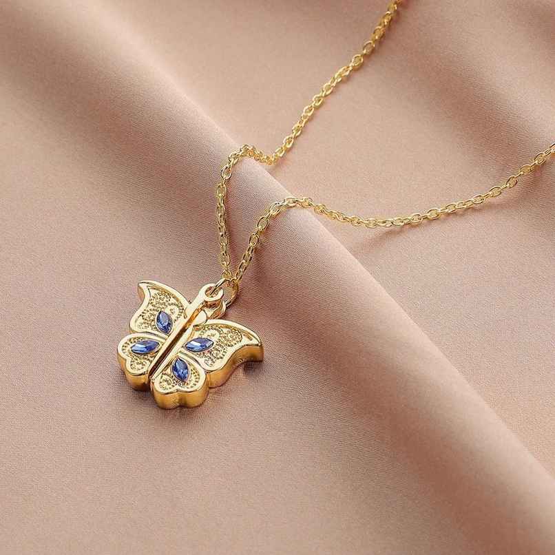 Fashion Frill Women's Openable Butterfly Pendant Chain Gold Onesize