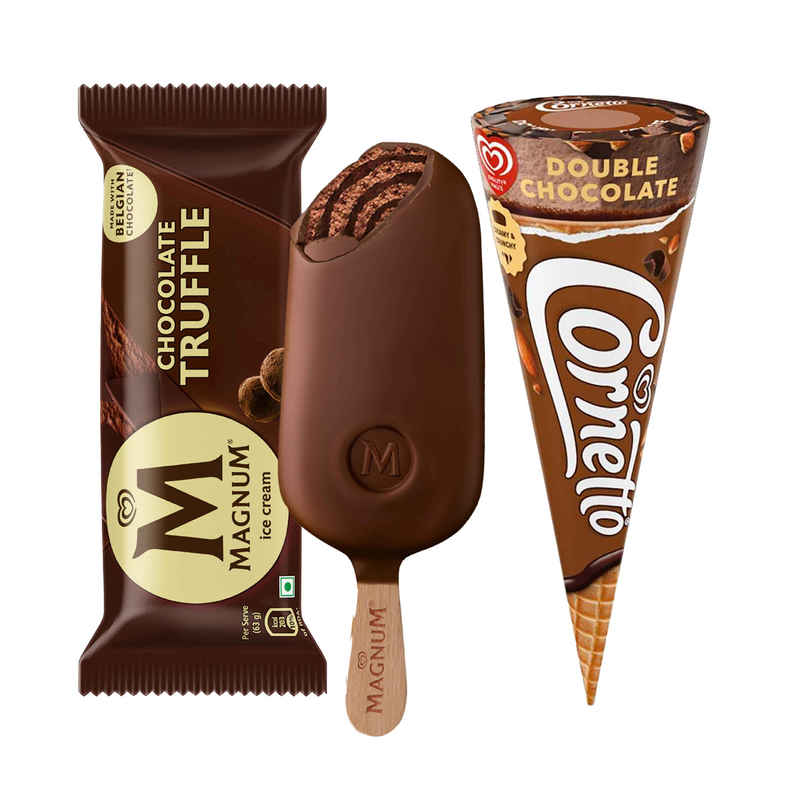 Kwality Wall'S Magnum Chocolate Truffle Ice Cream Stick (63g) & Kwality Wall'S Cornetto Double Chocolate Cone (105ml) Combo