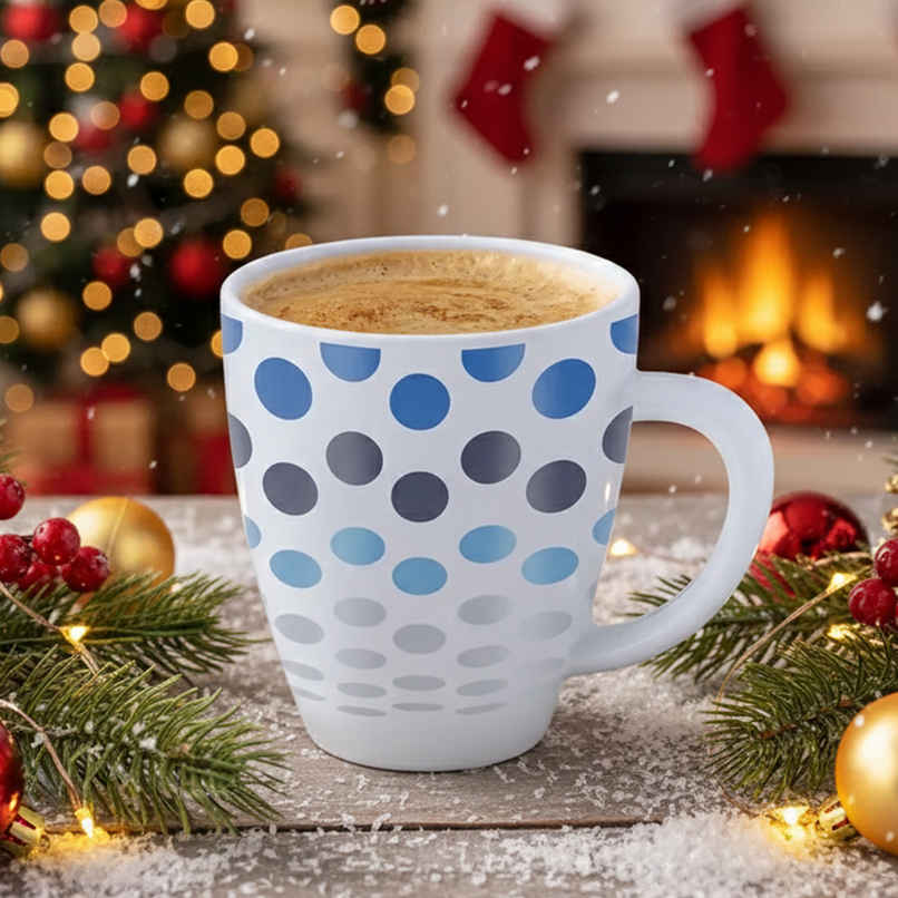 Larah By Borosil Polka Blue Opalware Mug, Tea/Coffee Mugs, 390 ml Each, Microwave & Dishwasher Safe
