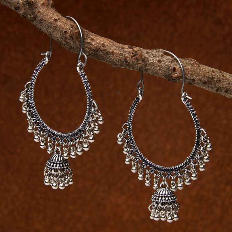 Fida Ghungroo Glam Oxidised Hoop Jhumkas