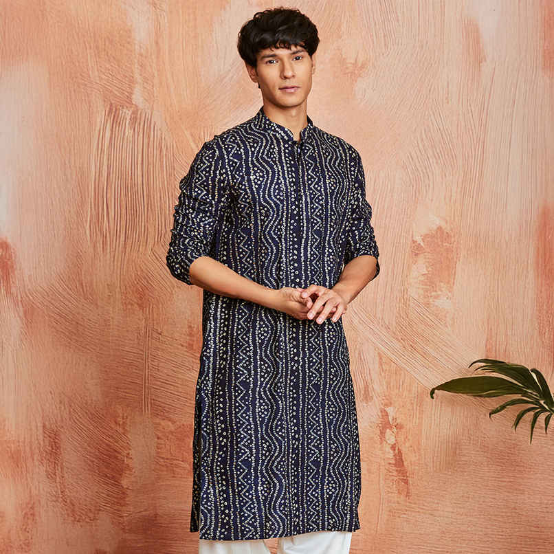 Vastramay Men's Rayon Kurta | Navy Blue - S