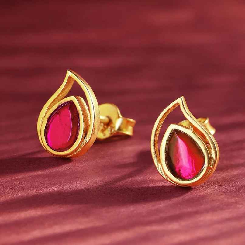 Unniyarcha 92.5 Silver Red Kundan Drop Earrings