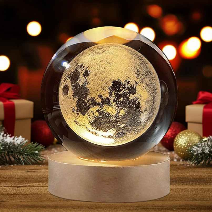 Desidiya Moon 3D Crystal Ball Night Light | 2.4 Inch Led Glass Lamp And Home Decor