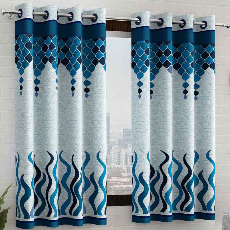 Story@Home 200 GSM Polyester Ethnic 2 Piece Window Curtain | Sky Blue & Sea Blue