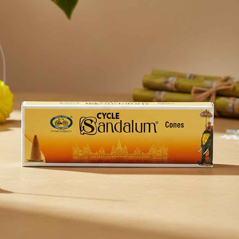 Sandalum (Chandan) Charcoal-Free and Bambooless Incense Cones | 64 Cones, 1 Holder | Cycle