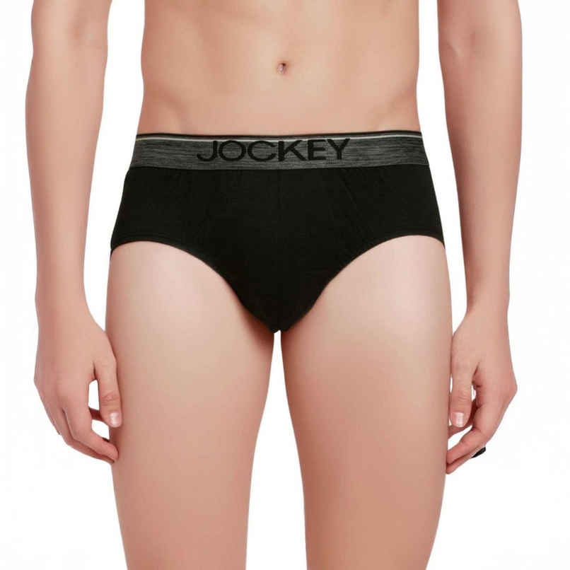Jockey 8037 Men's Super Combed Cotton Underwear Solid Brief|Ultrasoft Waistband | Black-M