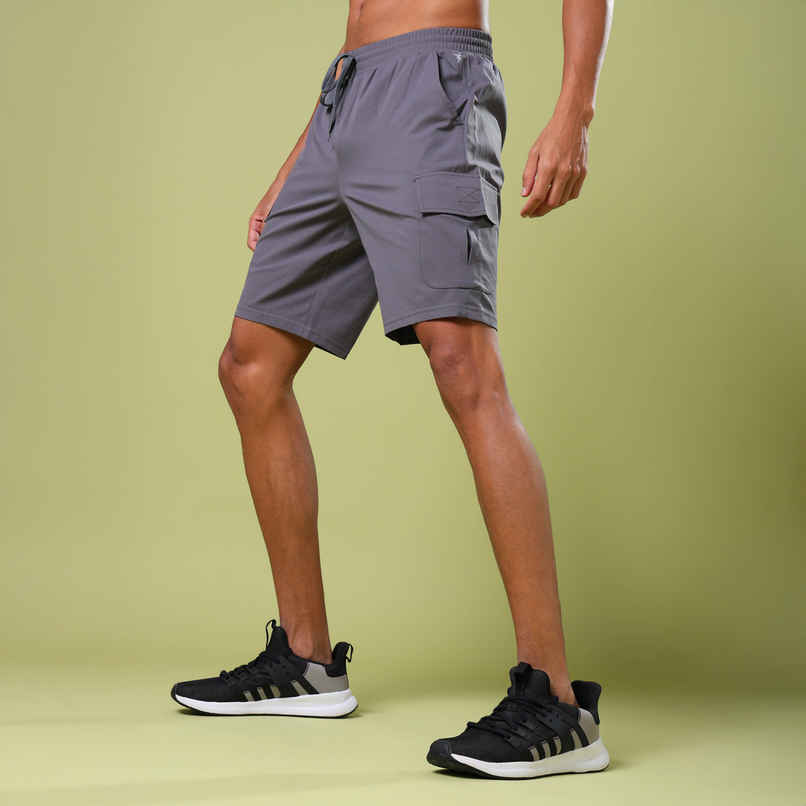 Technosport Men Poly Solid Slim Fit Sports Shorts with TS FLEXI | Iron Grey | M