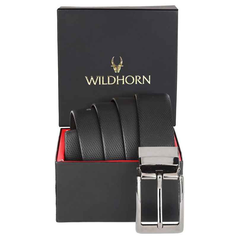 Wildhorn Men's Textured Genuine Leather Leather Belt | Black and Brown - 46 Inches