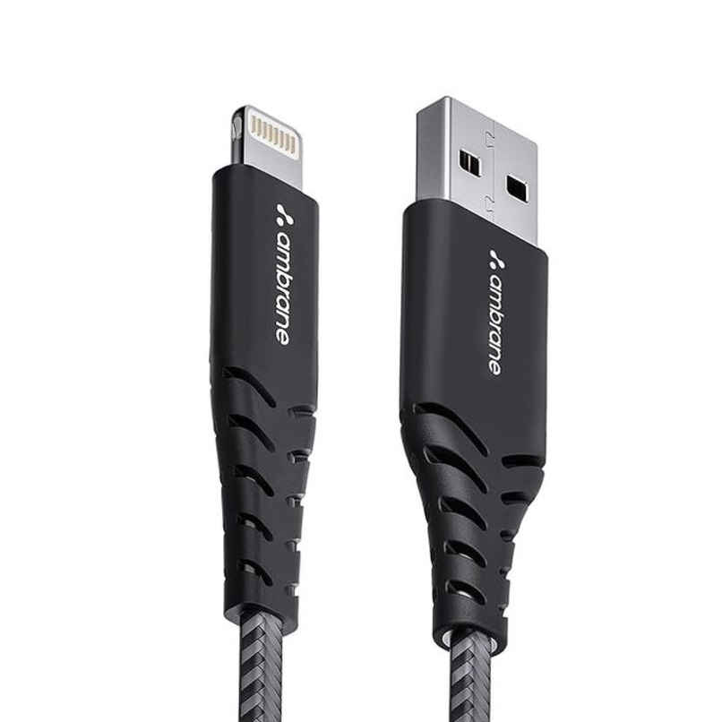 Ambrane RCL -15 USB To Lightning 3A Fast Charging Braided Lightning Cable Compatible For iPhone 14,13, 12,11, X, 8, 7, 6, 5, Ipad, Macbook, Imac, Airpods, 480Mbps Data Sync, 1.5Meter Long - Black