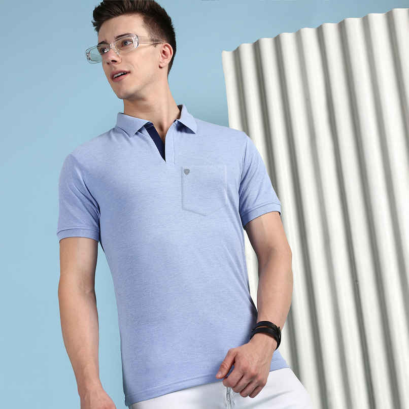 Lux Cozi Men's Solid Cotton Polo T-shirt with Pocket | Oxy Blue - XL