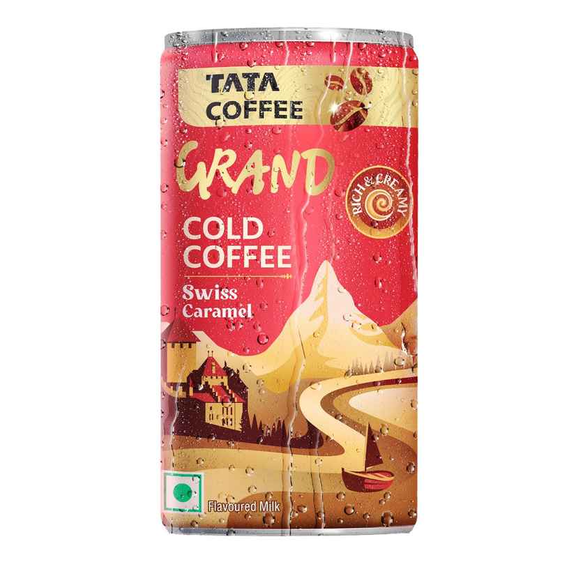 Tata Coffee Grand Ready To Drink Cold Coffee, Swiss Caramel, Rich & Creamy, Flavoured Milk | Can