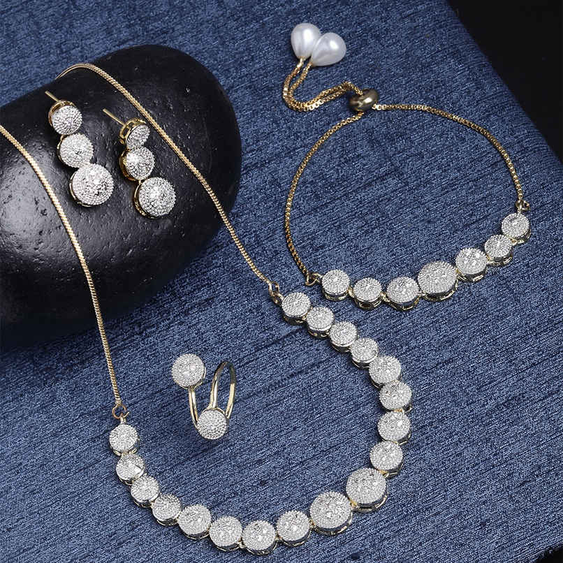 Zeneme Gold-Plated White AD-Studded Jewellery Set For Women & Girls