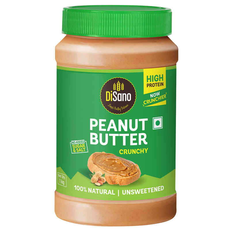 DiSano Natural Peanut Butter - Crunchy, Unsweetened, 28.3% Protein, No Added Sugar, Peanut