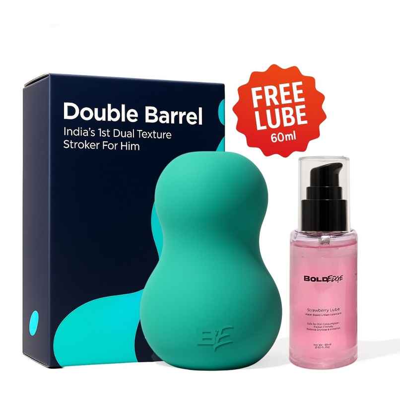 BoldEdge Double Barrel Men Stroker Personal Massager and Water-based Strawberry Lubricant Combo