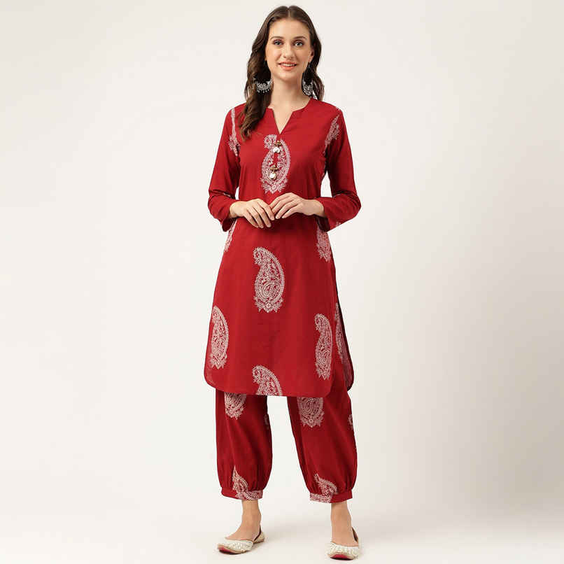 Divena Women s Maroon Paisley Print Cotton Co-ord Set | DK0993 | L