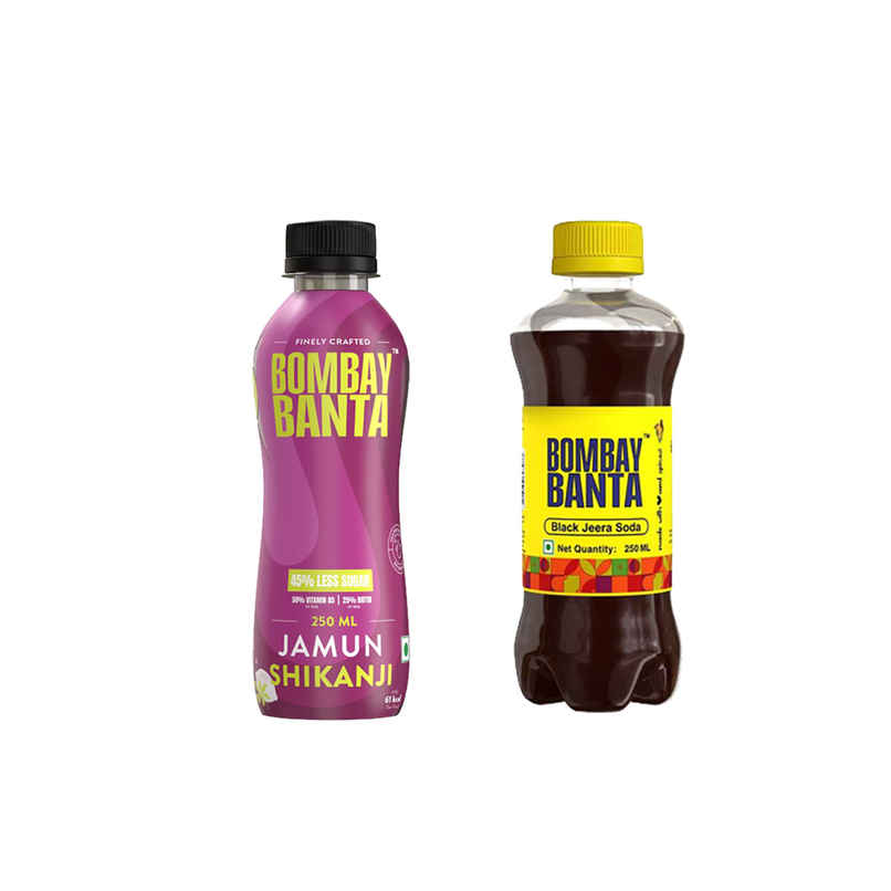 Bombay Banta Jamun Shikanji ( Low Sugar ) (250ml) & Bombay Banta Black Jeera Soda | Classic & Fizzy (250ml) Combo