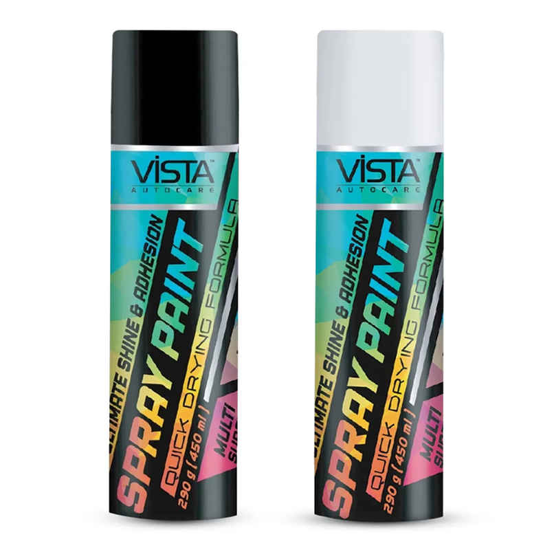 Vista Auto Care Black Matte Spray Paint Quick-Drying | Multi-Surface For Metal (400ml) & Vista Auto Care White Spray Paint | Quick-Drying Multi-Surface For Metal | Wood |Plastic | Walls (400ml) Combo
