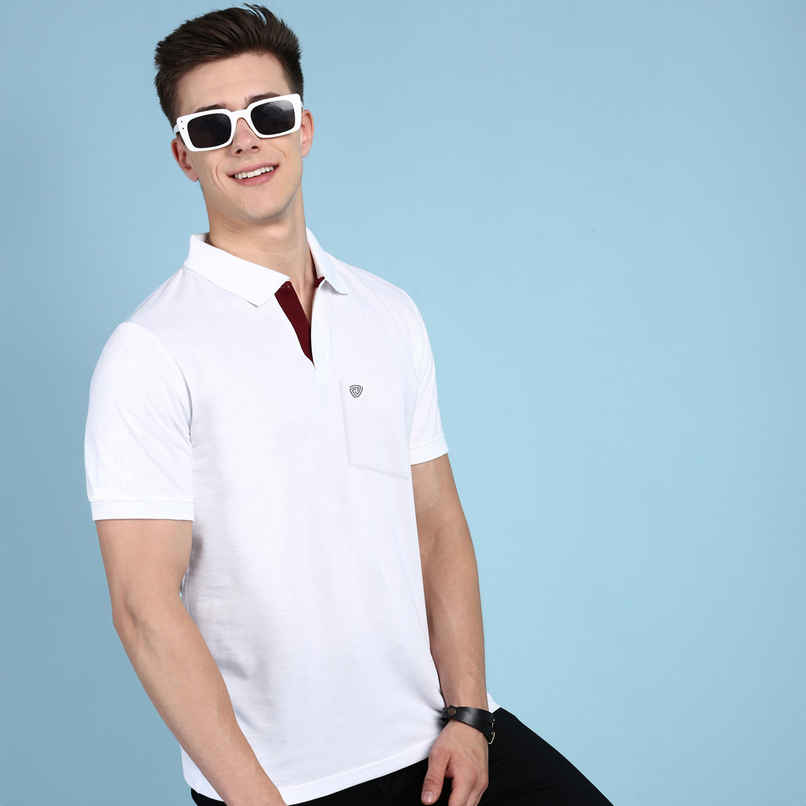 Lux Cozi Men's Solid Cotton Polo T-shirt with Pocket | White - L