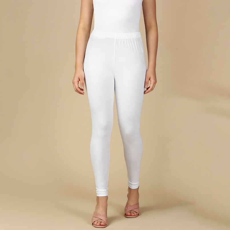 PYNK By Lux Cozi Flexi-Fit 360 Stretch Ankle Length Premium Cotton Leggings | White|Free Size