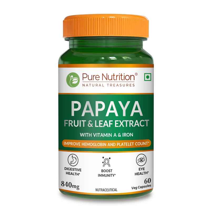 Pure Nutrition Papaya Leaf & Fruit Extract Supplement 60 VEG Capsules With Vitamin C Pure Nutrition Papaya Leaf & Fruit Extract Supplement 60 VEG Capsules With Vitamin C