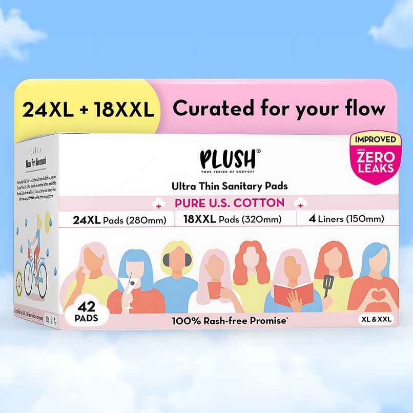 Plush Ultra Thin 24 XL + 18 XXL Sanitary Pads | Assorted Pack | Super Saver | 42 Pads
